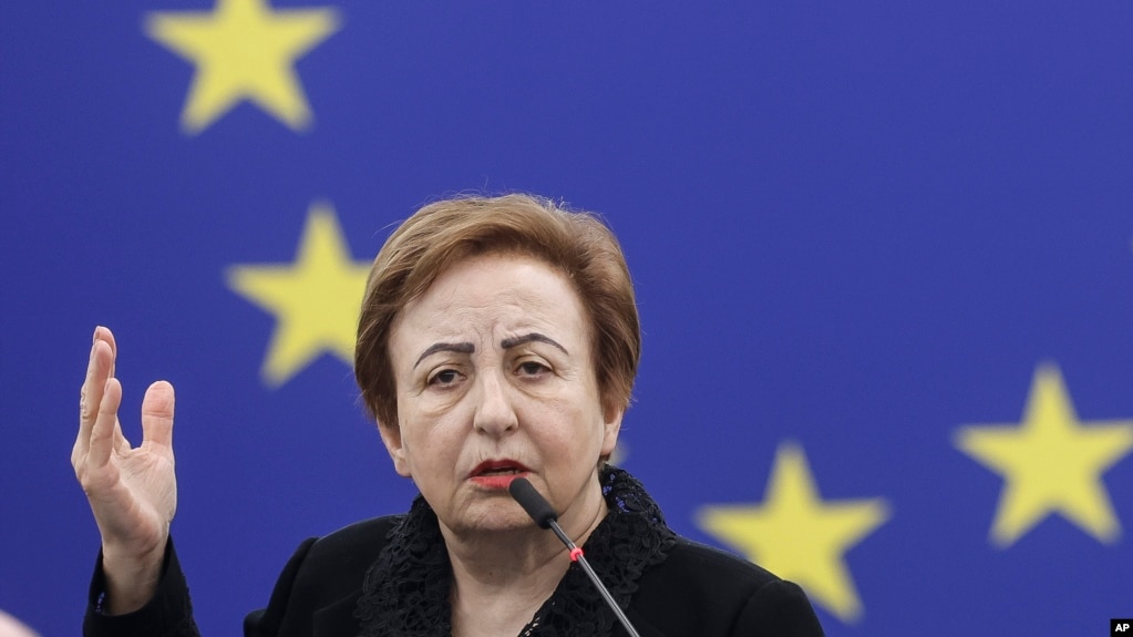 سخنرانی شیرین عبادی در مراسمی به مناسبت روز جهانی زن، ۱۵ مارس ۲۰۲۳، استراسبورگ فرانسه